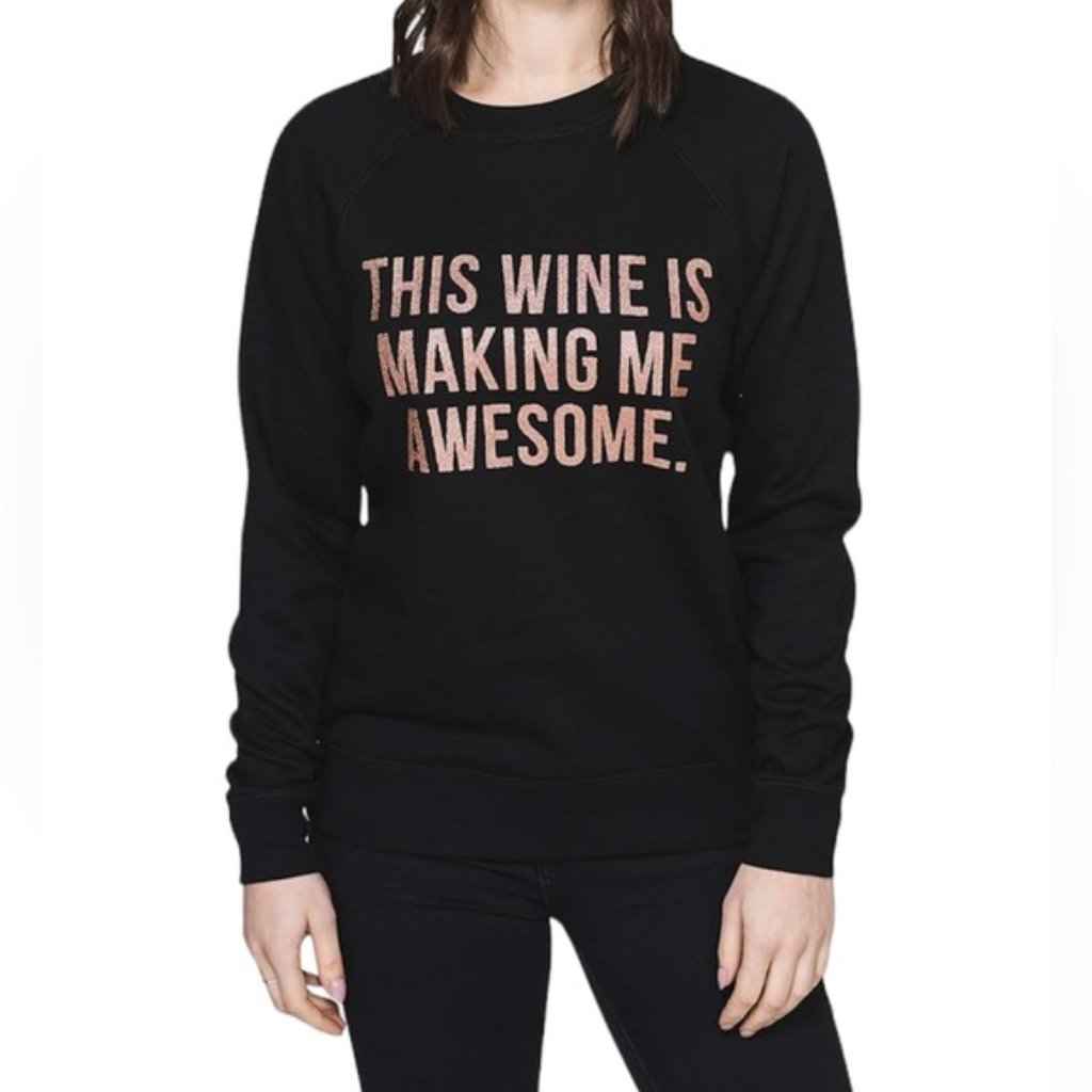 Brunette Thelabel Wine Metallic Rose Gold Crew Black Cotton Blend Sweat Shirt Ml